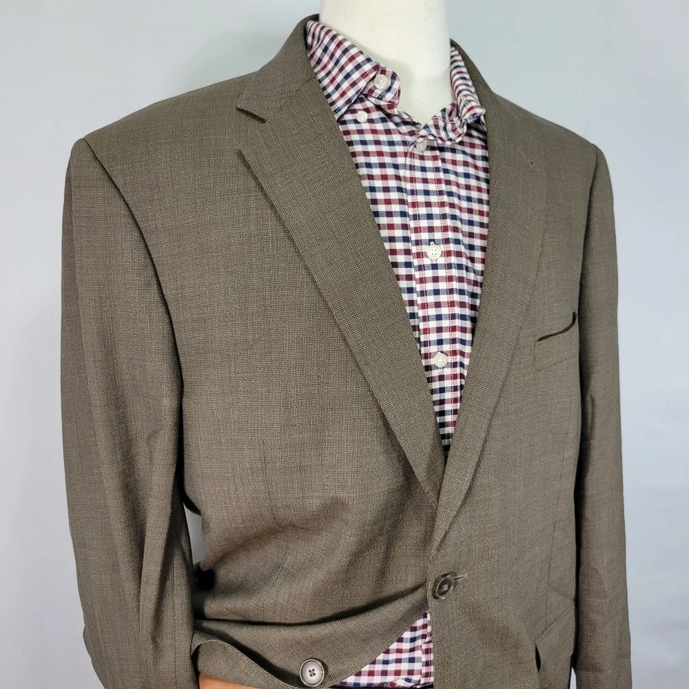 JOS A BANK Men's Sport Coat Blazer Two Button MODEL 500‎ Brown Wool Size 46R